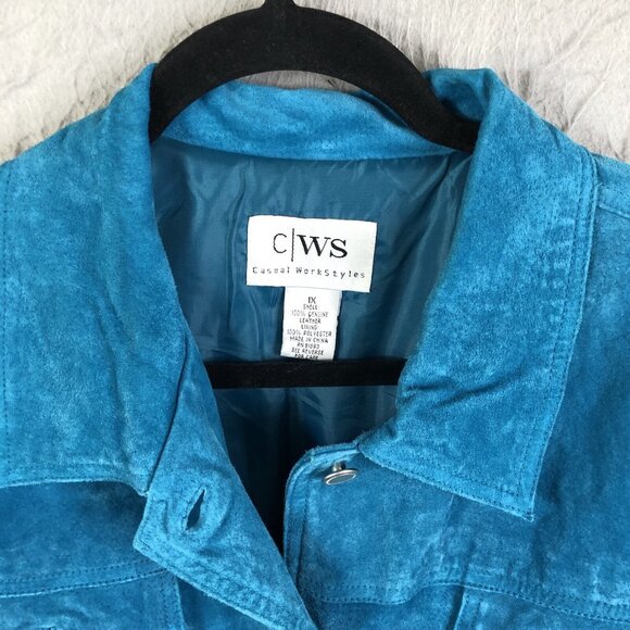 CWS Leather Jacket Womens 1X Plus Size Blue Suede Trucker Turquoise Western - Picture 5 of 16
